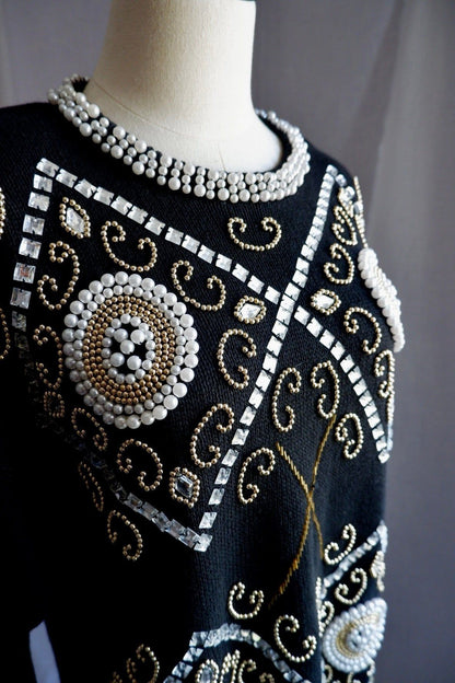 1980s Vintage Beaded Sweater or Dress M/L
