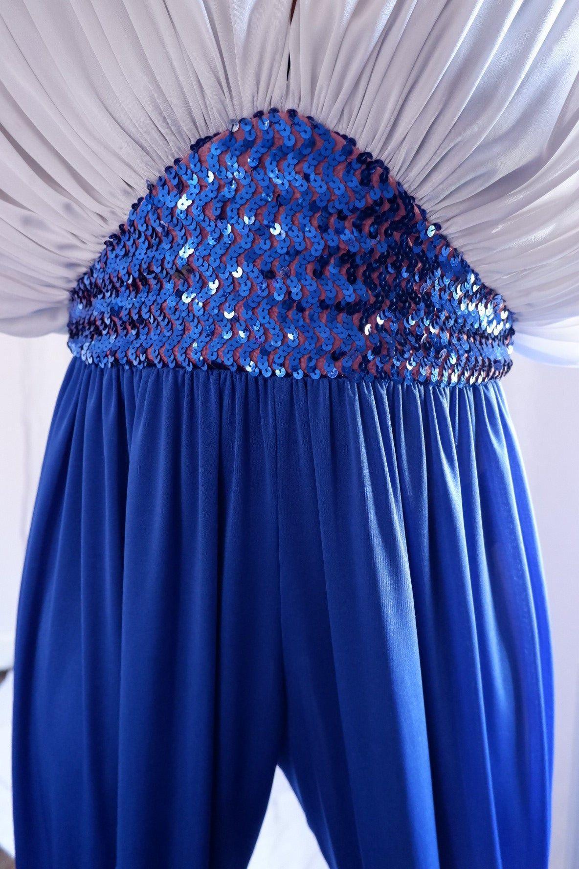 1970s/80s Draped Sequin Jumpsuit – Studio 54 Meets Goddess Glam L-XXL