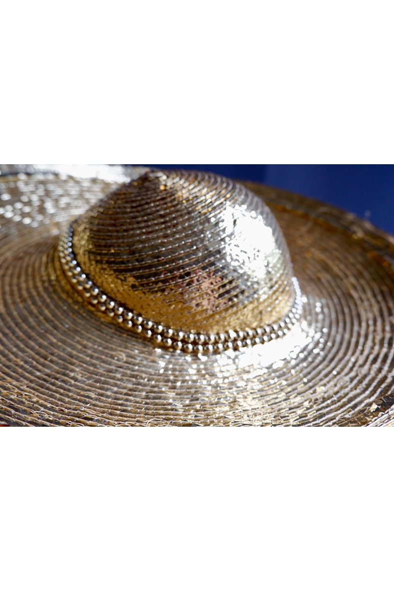 George Zamau’l Gold Rhinestone Straw Halo Hat