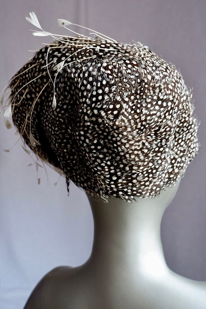 Vintage Jack McConnell Red Feather Hat – Guinea Feather Shell with Sculpted Quill Sprays
