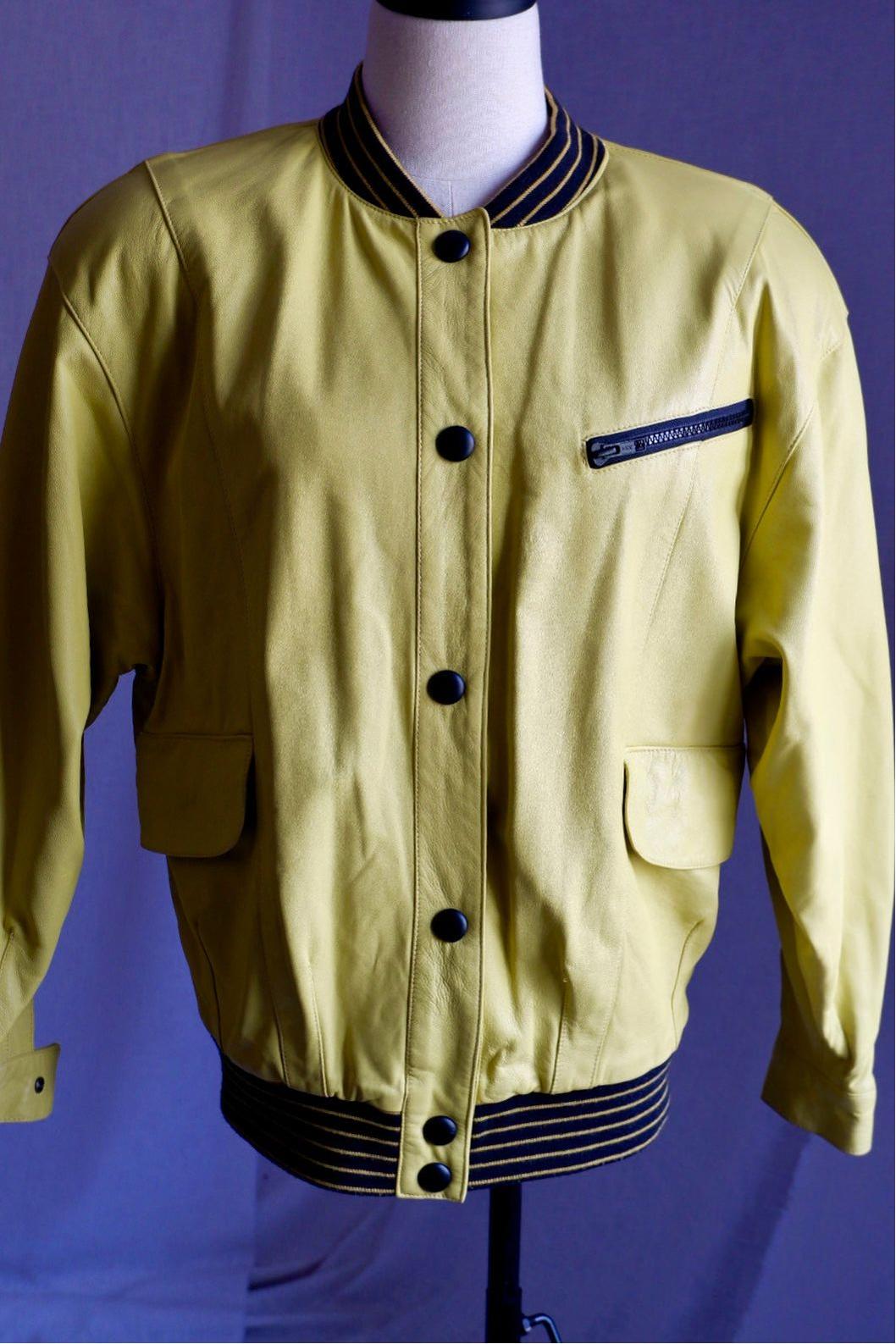 Laurel by Escada Yellow Leather Bomber Jacket
