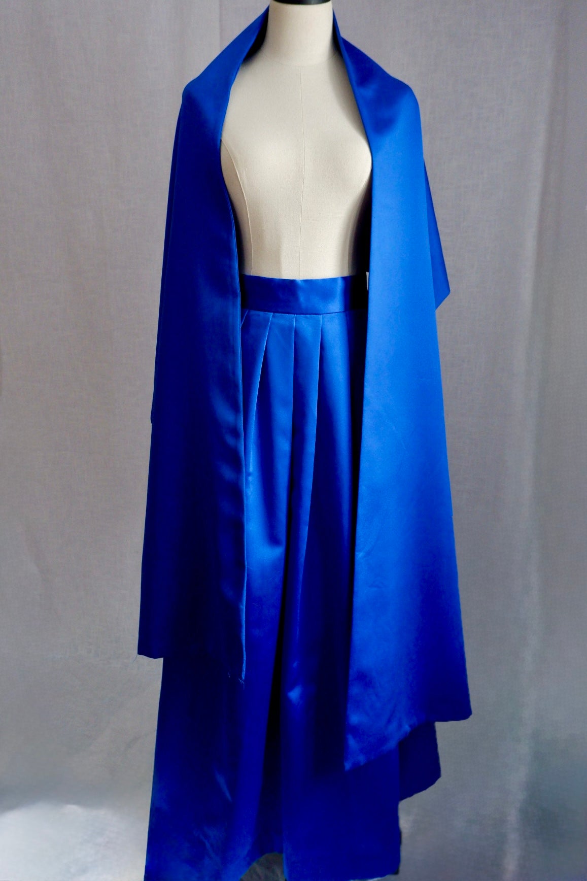 Electric blue satin skirt and convertible scarf top set