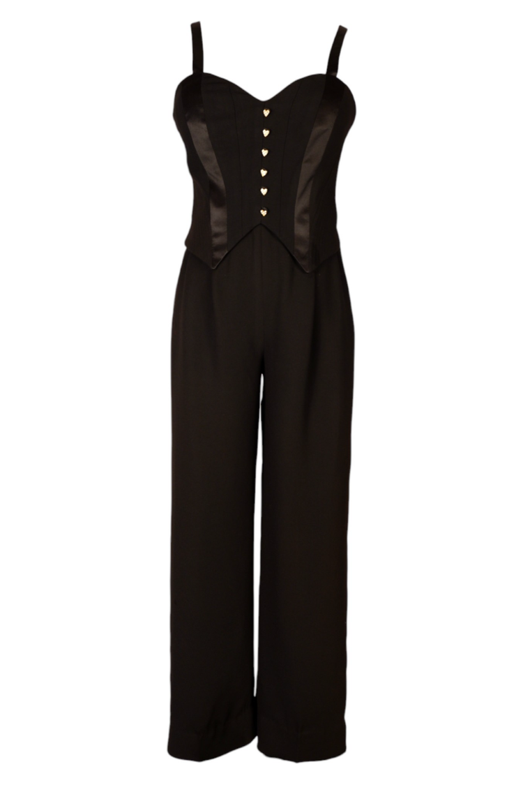 1990s Vintage Alberto Makali Jumpsuit with Gold Heart Buttons XS/S 1990s Vintage Alberto Makali Jumpsuit with Gold Heart Buttons XS/S
