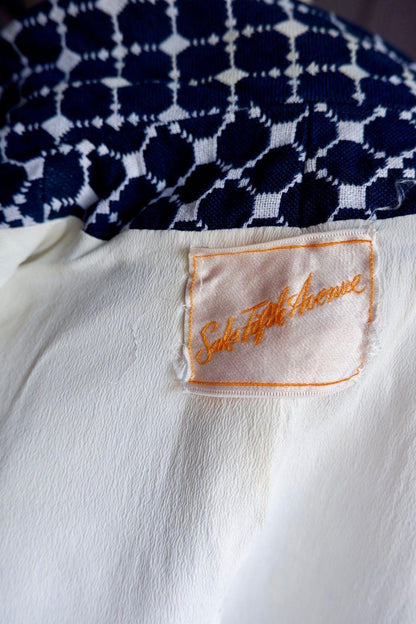 1960s Saks Fifth Avenue Navy & White Geometric Skirt Set Small