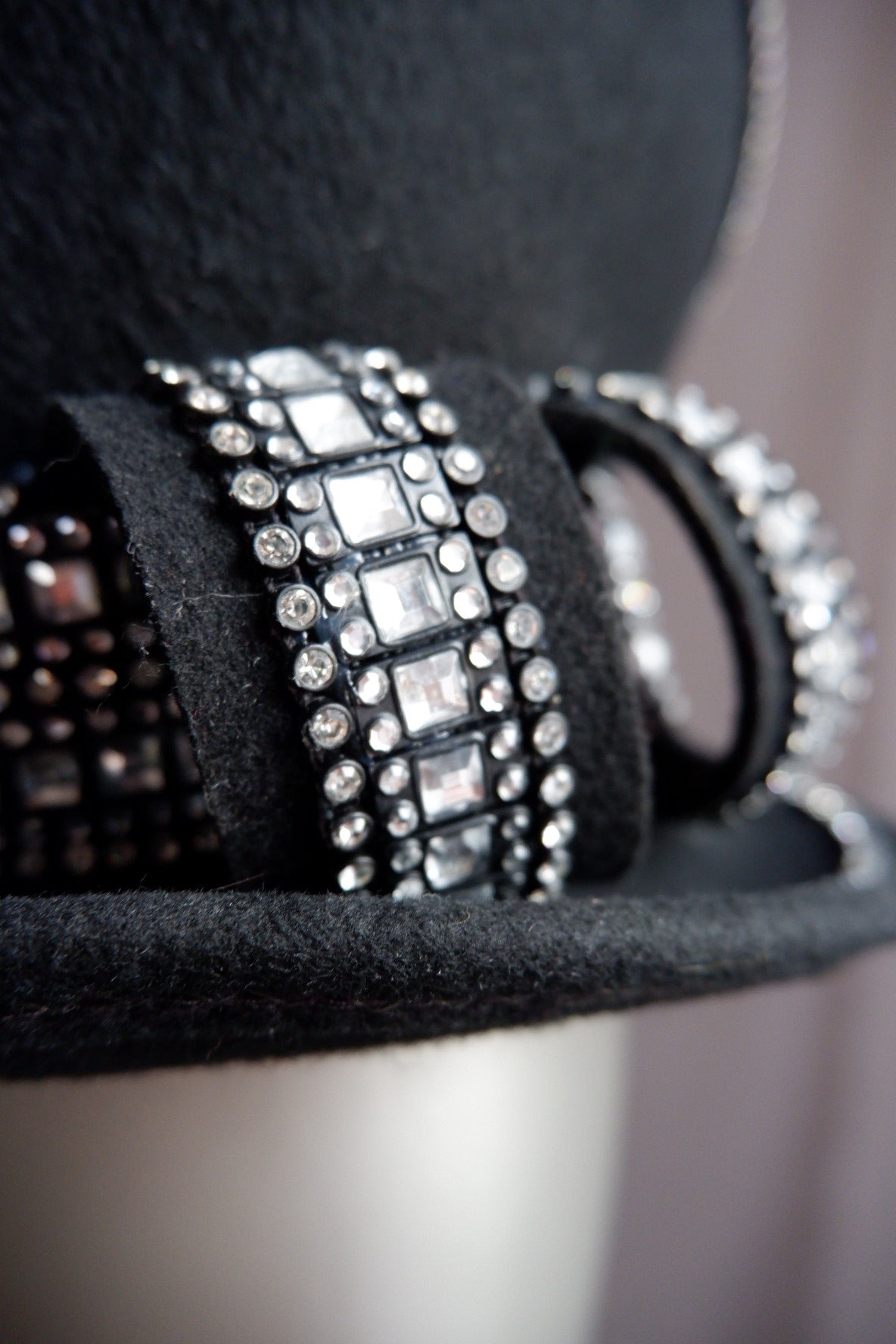 Vintage Tim Crawford Wool Hat – Sculptural Felt with Rhinestone Banding