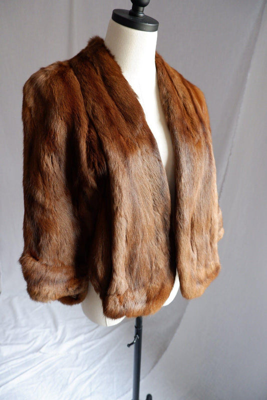 1950s/60s Vintage Mink Fur Stole – Luxurious Chestnut Brown Capelet Free Size