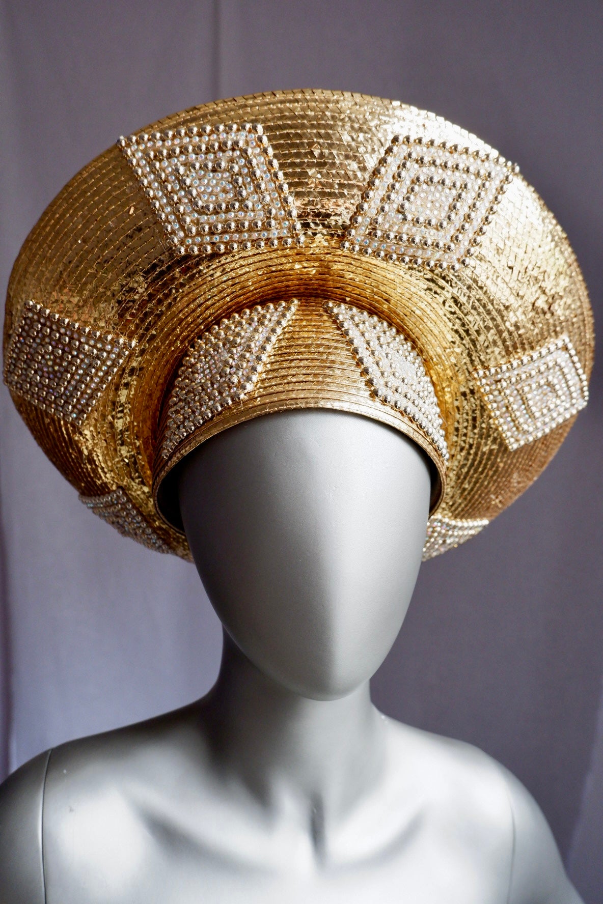 George Zamau’l Gold Rhinestone Straw Halo Hat