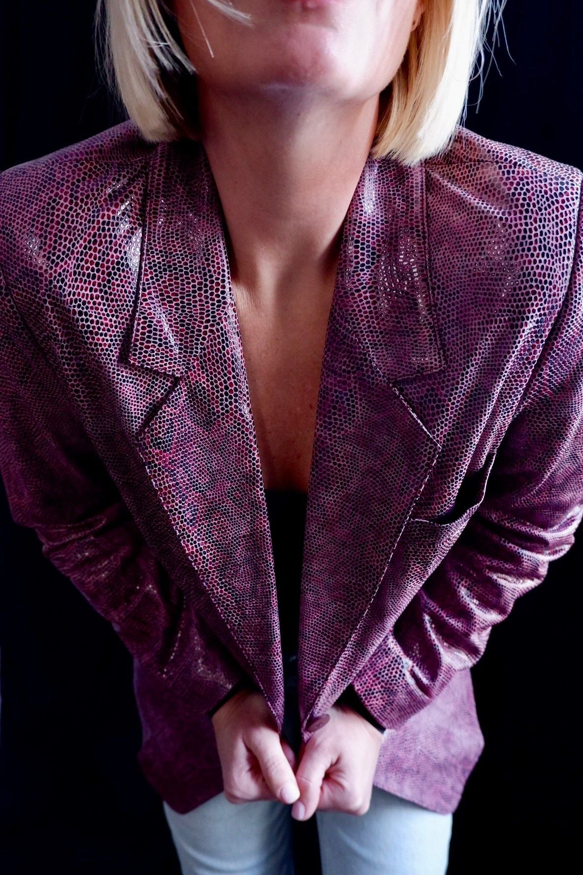 1990s Linda Allard for Ellen Tracy Python-Embossed Leather Blazer M