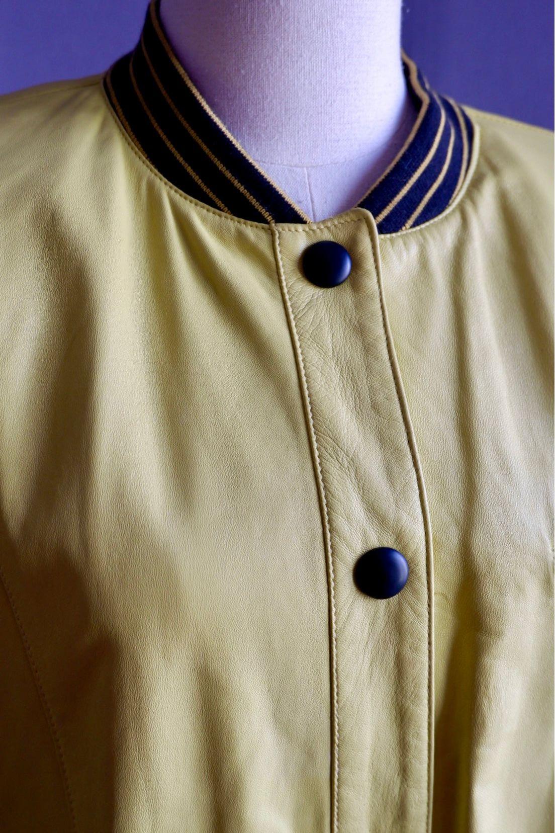 Laurel by Escada Yellow Leather Bomber Jacket
