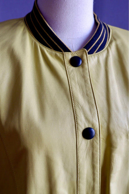Laurel by Escada Yellow Leather Bomber Jacket
