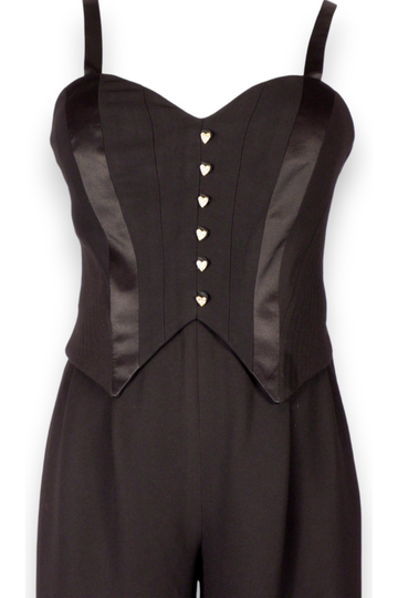 1990s Vintage Alberto Makali Jumpsuit with Gold Heart Buttons Xs/S