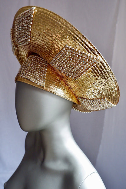 George Zamau’l Gold Rhinestone Straw Halo Hat