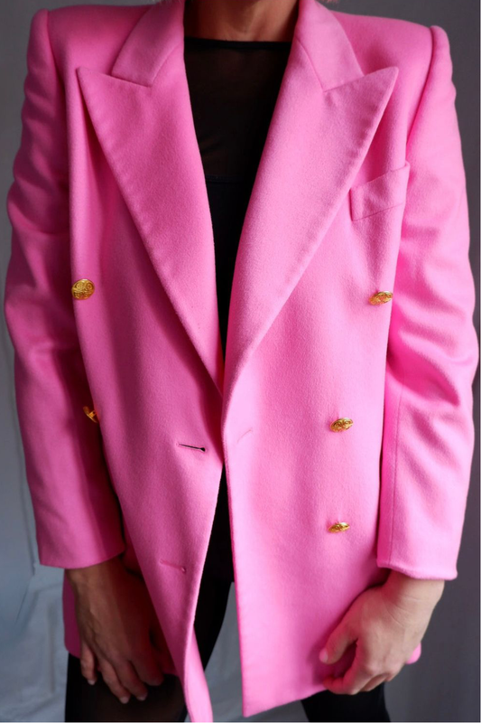 1980s Vintage Escada by Margaretha Ley Pink Cashmere & Wool Blazer L/XL