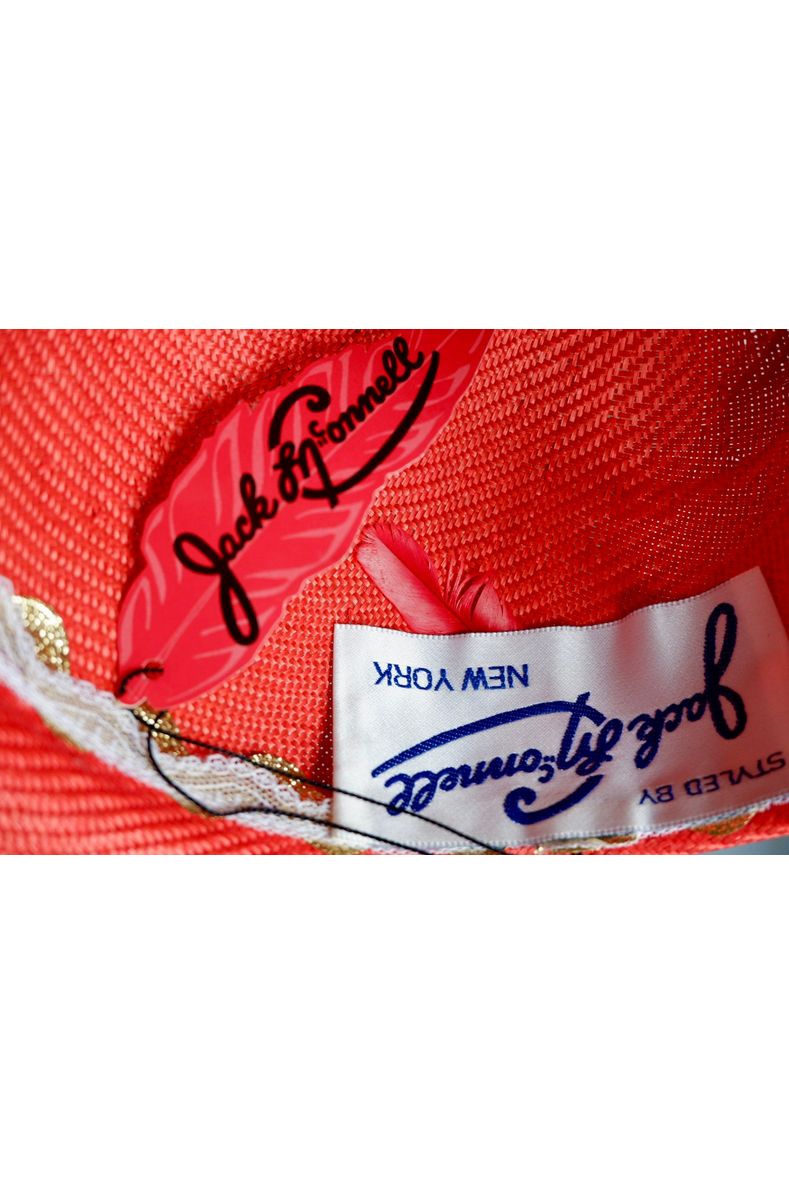 Deadstock Vintage Jack McConnell Couture Hat – Sculptural Red with Rhinestone Flame Trim
