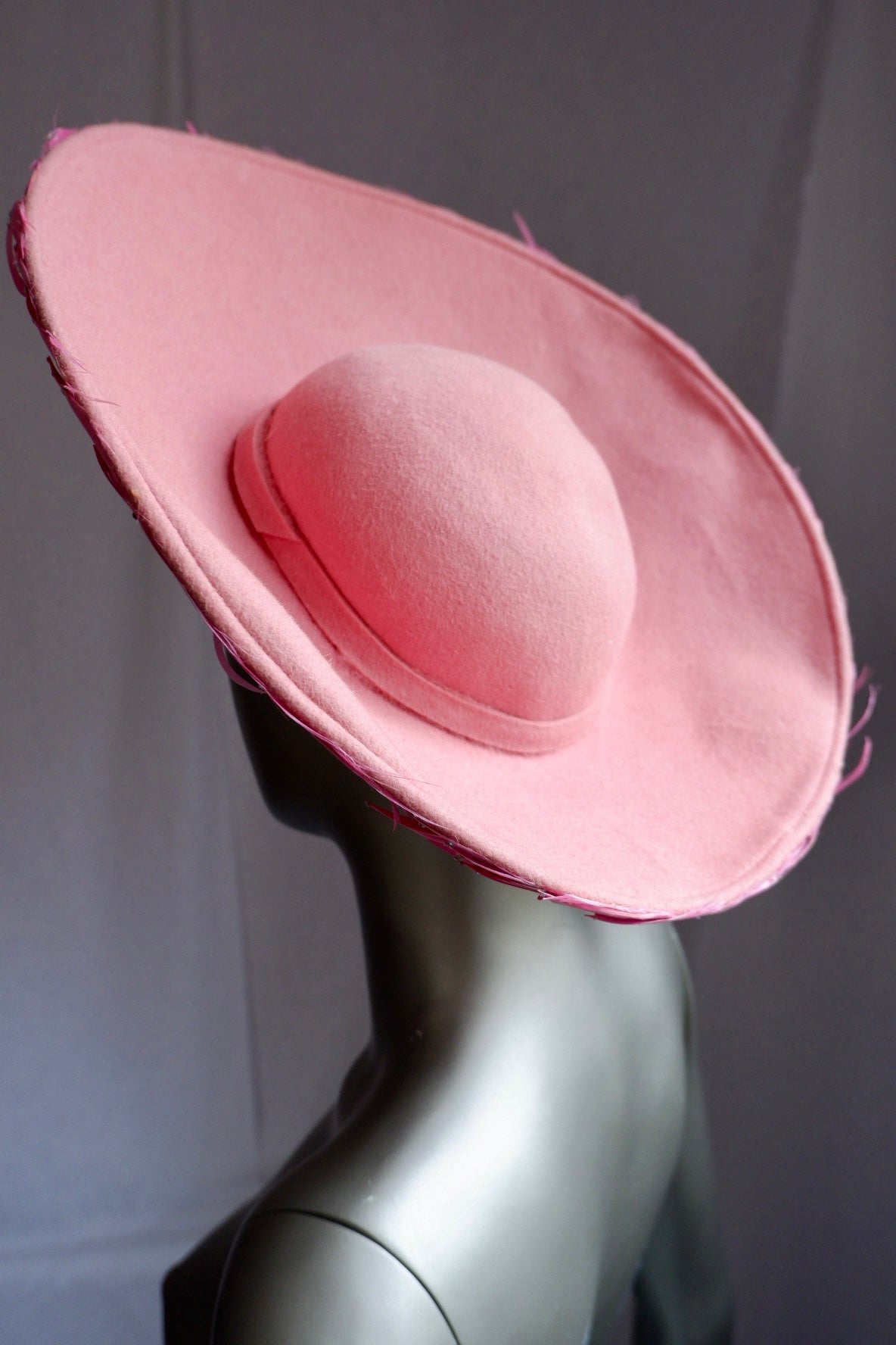 Vintage Jack McConnell Red Feather Hat – Sculpted Pink Feathered Halo with Beaded Accents