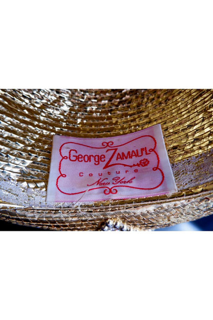 George Zamau’l Gold Rhinestone Straw Halo Hat