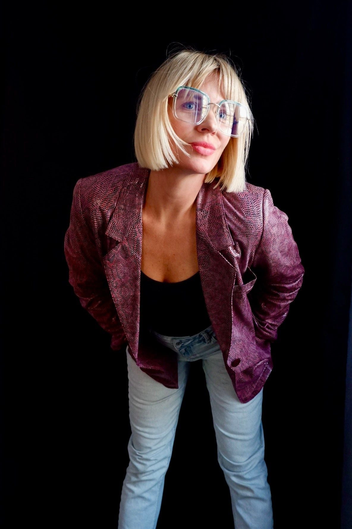 1990s Linda Allard for Ellen Tracy Python-Embossed Leather Blazer M