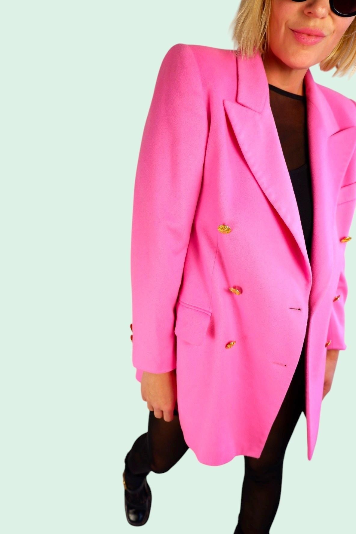 1980s Vintage Escada by Margaretha Ley Pink Cashmere & Wool Blazer L/XL