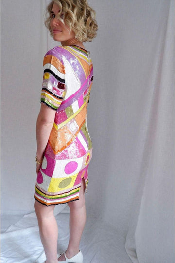 1980s Sequin Cocktail Dress (Pucci-Inspired) – S/M