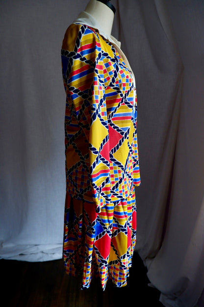 1970s Vintage Wilroy Traveler Skirt Set with Belt – Geometric Print M