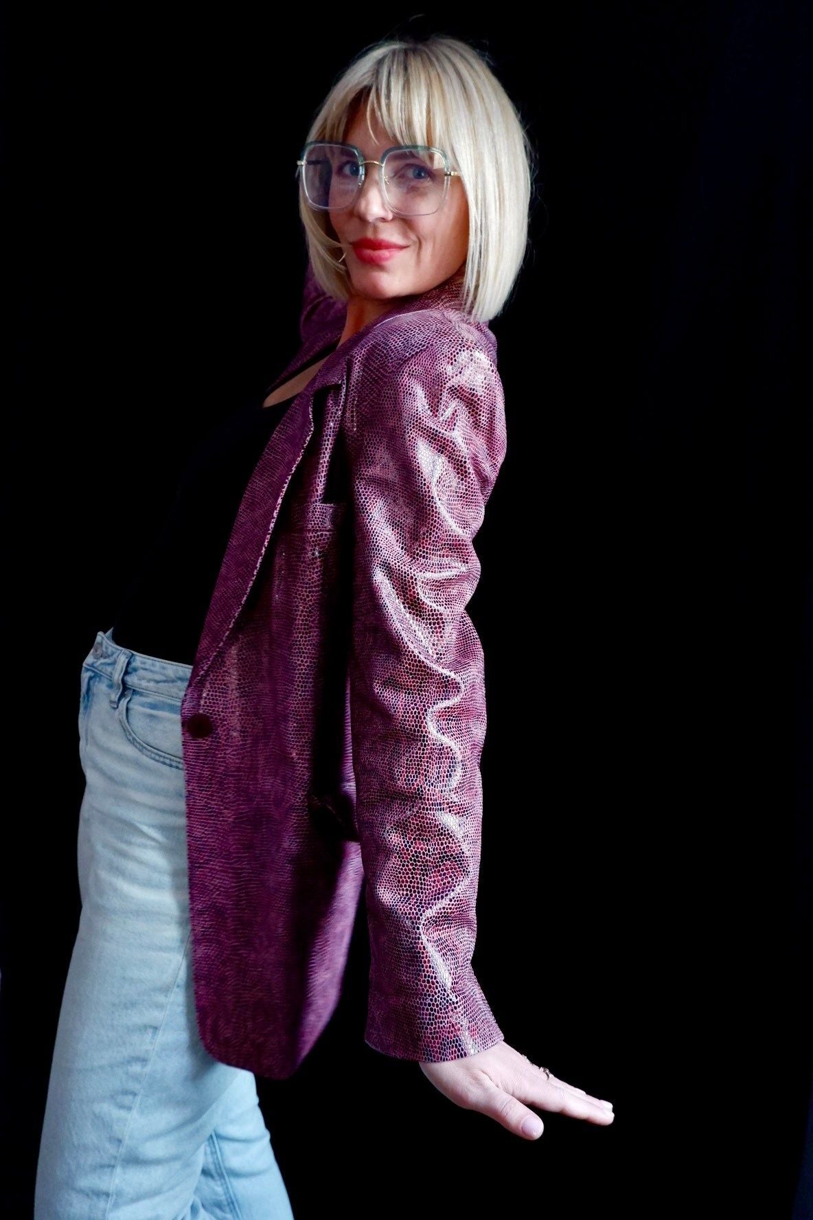 1990s Linda Allard for Ellen Tracy Python-Embossed Leather Blazer M