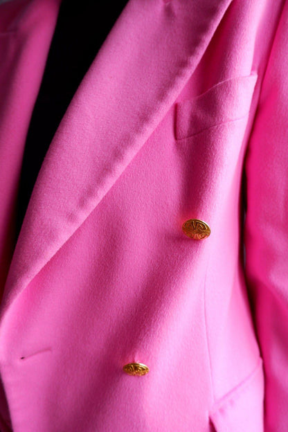 1980s Vintage Escada by Margaretha Ley Pink Cashmere & Wool Blazer L/XL