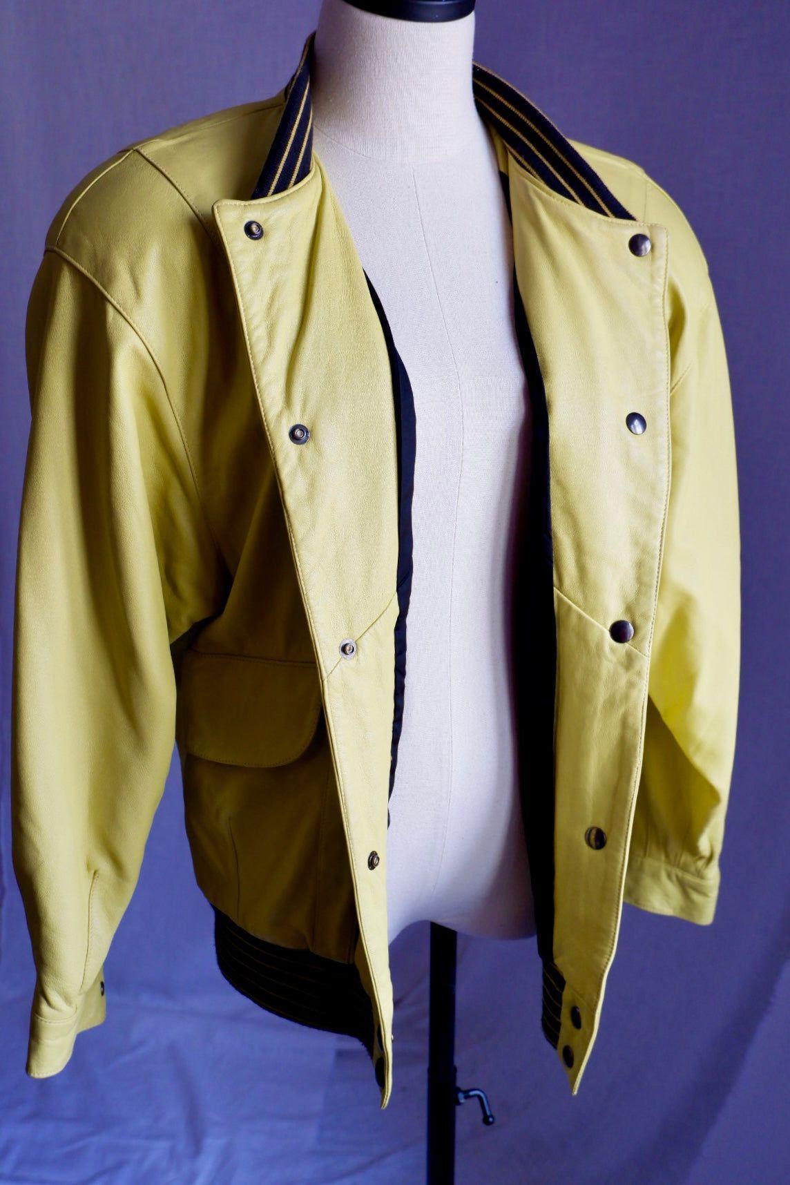 Laurel by Escada Yellow Leather Bomber Jacket
