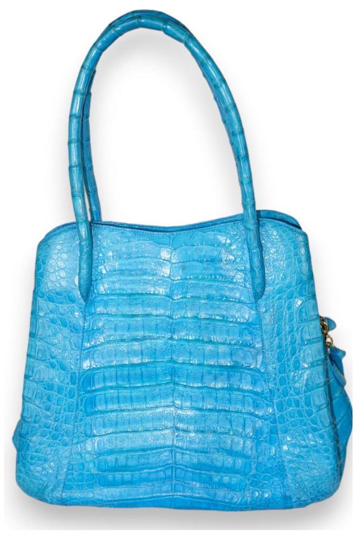 Nancy Gonzalez Vibrant Blue Croc-Embossed Leather Handbag