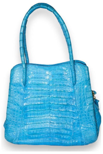 Nancy Gonzalez Vibrant Blue Croc-Embossed Leather Handbag