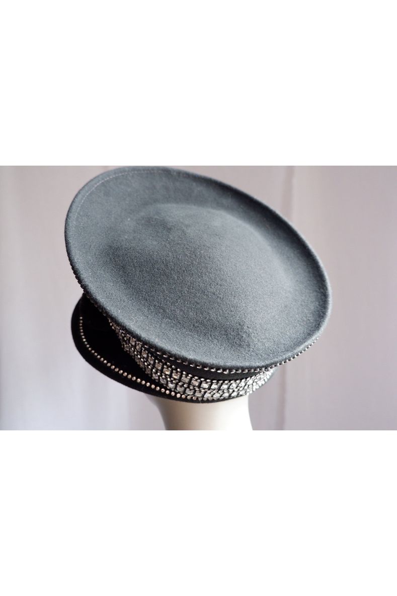Vintage Tim Crawford Wool Hat – Sculptural Felt with Rhinestone Banding