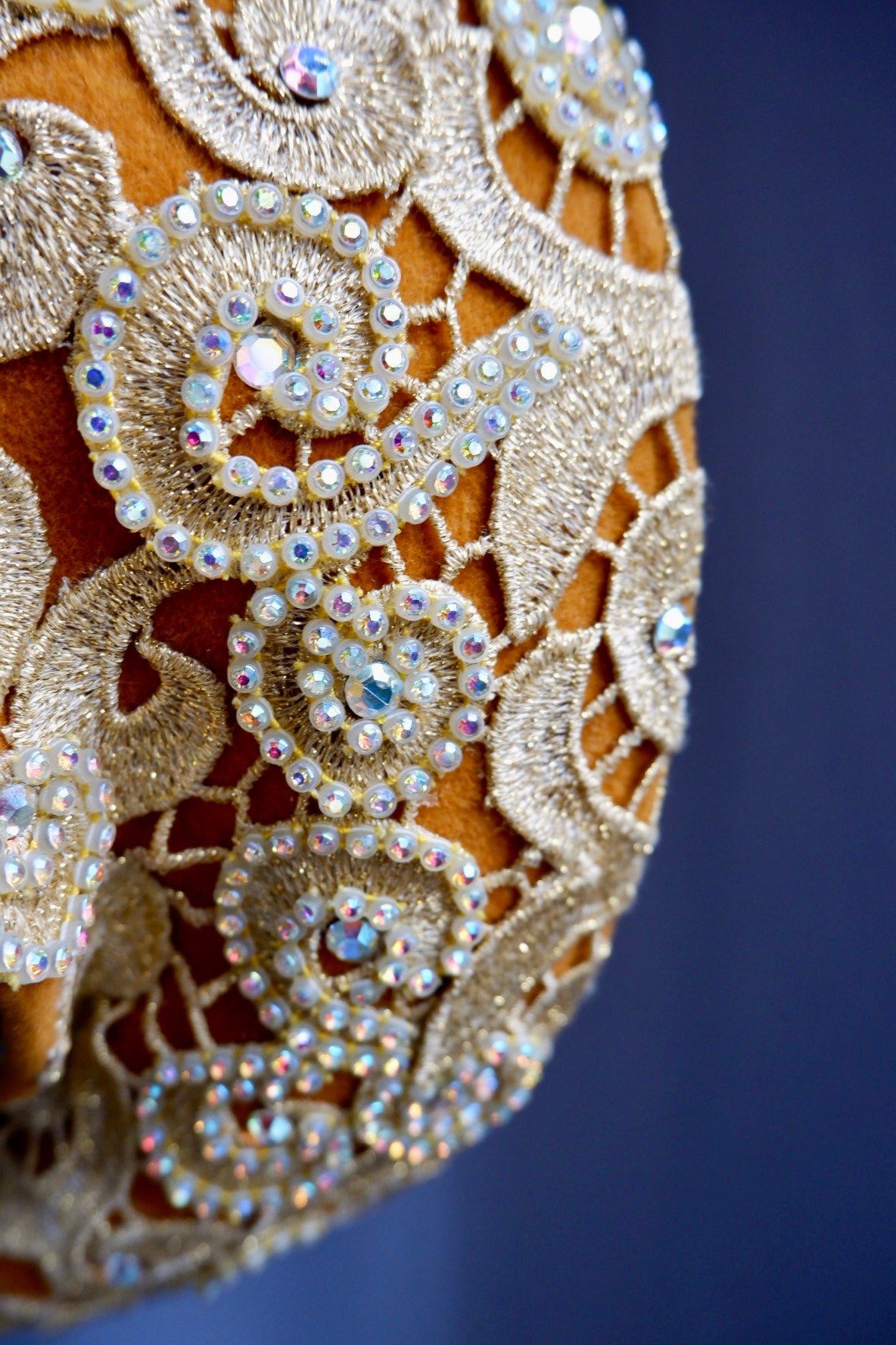 Vintage Jack McConnell Red Feather Hat – Gold Embroidered Couture Halo with Sequins & Beads