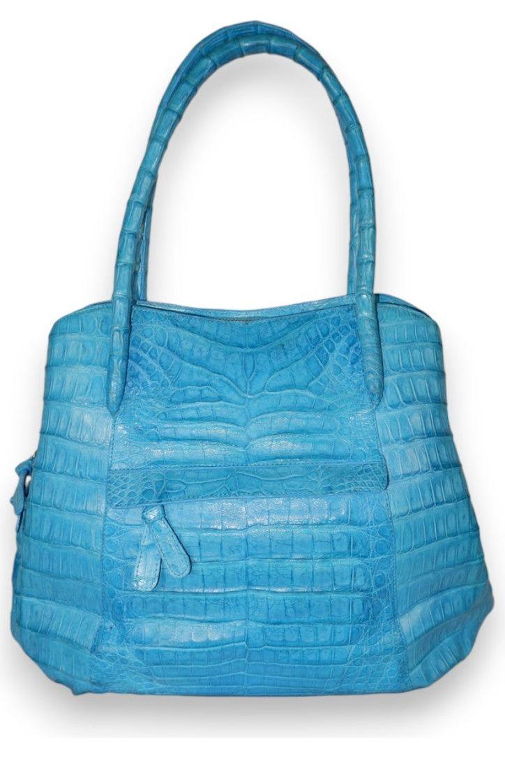 Nancy Gonzalez Vibrant Blue Croc-Embossed Leather Handbag