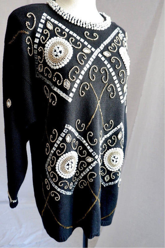 1980s Vintage Beaded Sweater or Dress M/L