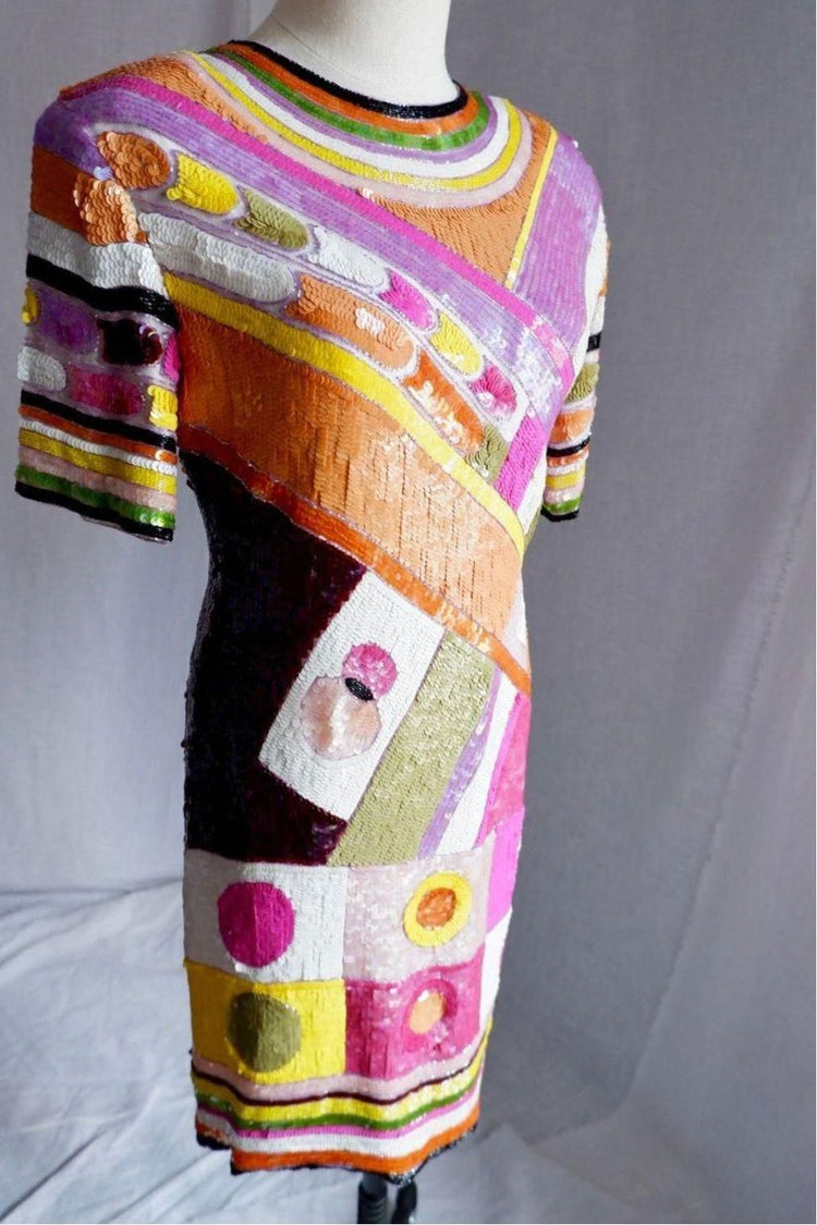 1980s Sequin Cocktail Dress (Pucci-Inspired) S/M 1980s Sequin Cocktail Dress (Pucci-Inspired) S/M