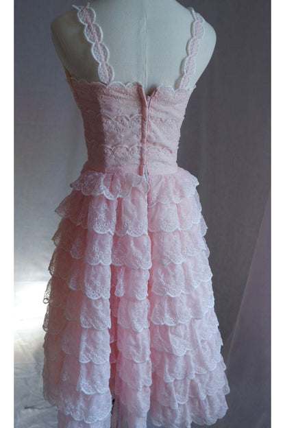 1950s Pink Lace Cupcake Dress – Tiered Ruffles & Romance