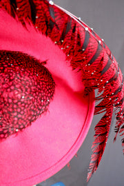Vintage Jack McConnell Boutique Designer Red Felt Wool Rhinestone Leaf Hat RARE Vintage Jack McConnell Red Feather Hat – Sculptural Couture  main image 4