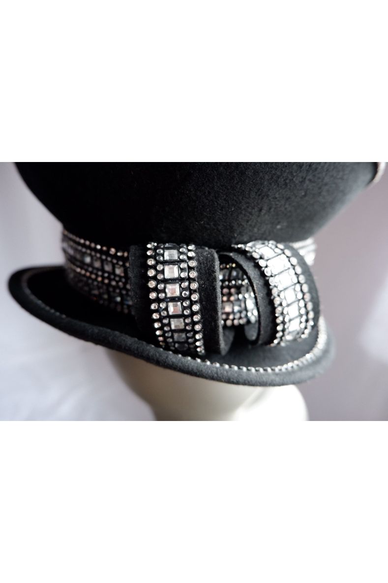 Vintage Tim Crawford Wool Hat – Sculptural Felt with Rhinestone Banding