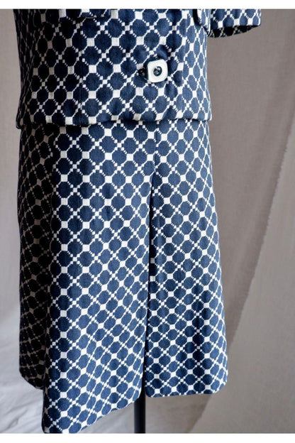 1960s Saks Fifth Avenue Navy & White Geometric Skirt Set Small