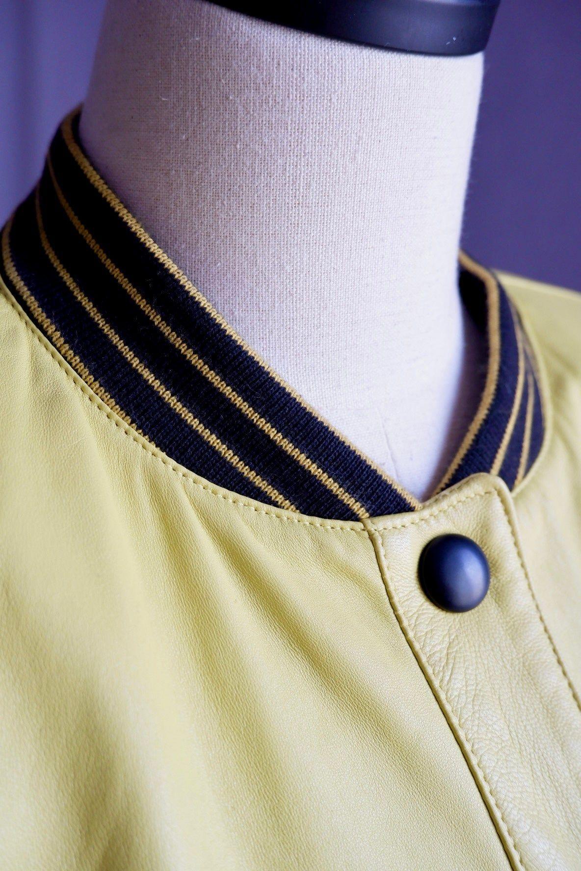 Laurel by Escada Yellow Leather Bomber Jacket
