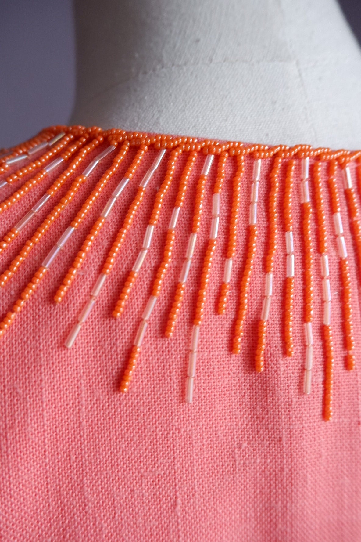 1960s Coral Beaded Custom Two-Piece Skirt Suit