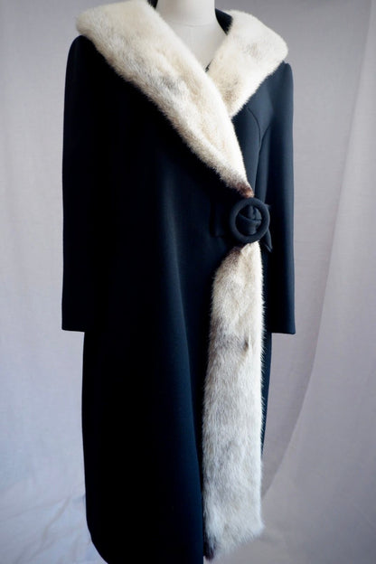 1960s Townley Swing Coat with Fur Collar & Trim M/L