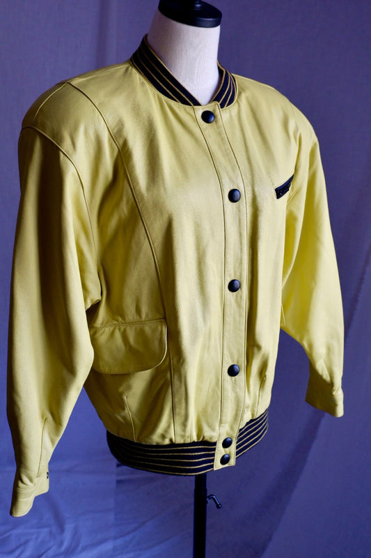 Laurel by Escada Yellow Leather Bomber Jacket
