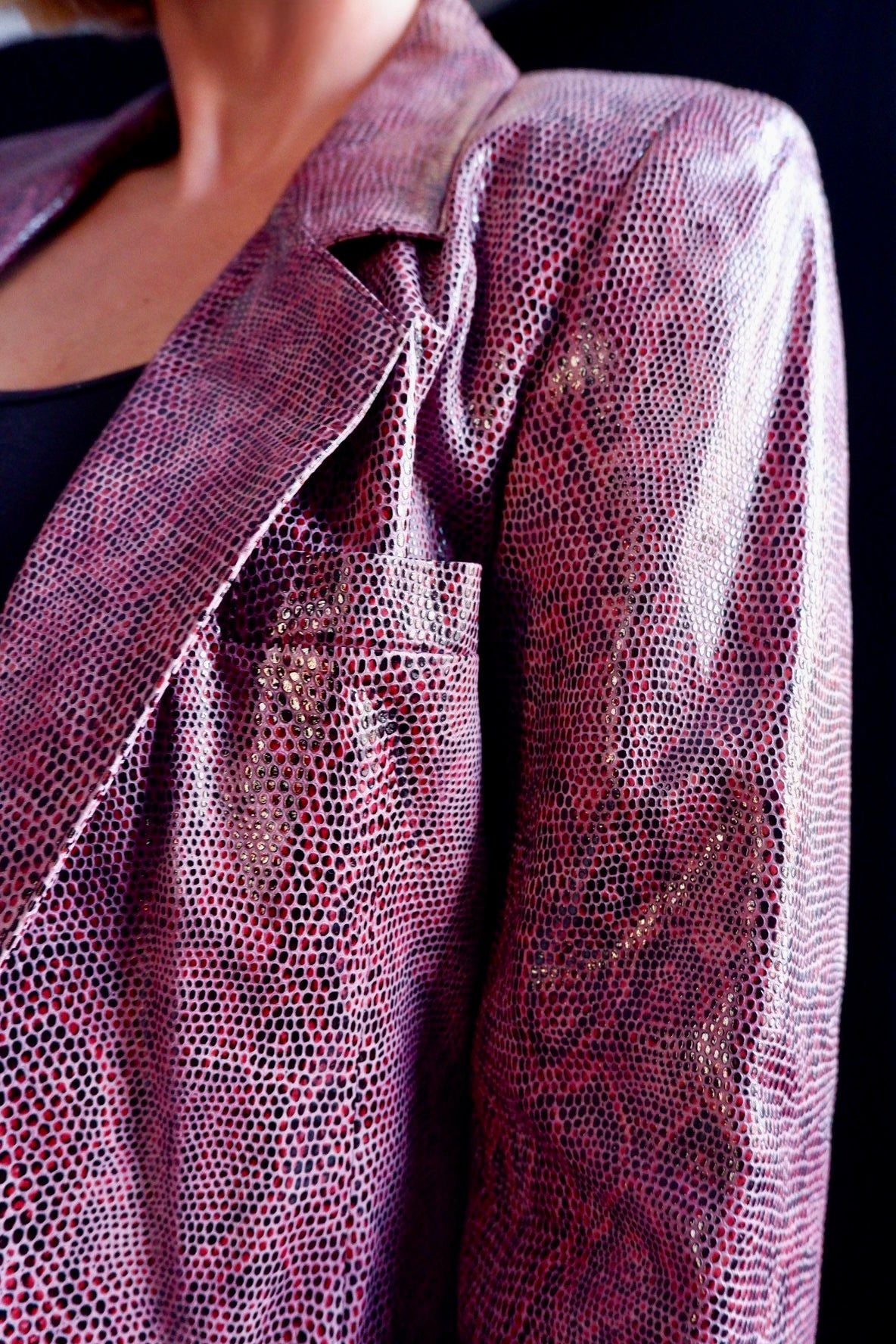 1990s Linda Allard for Ellen Tracy Python-Embossed Leather Blazer M