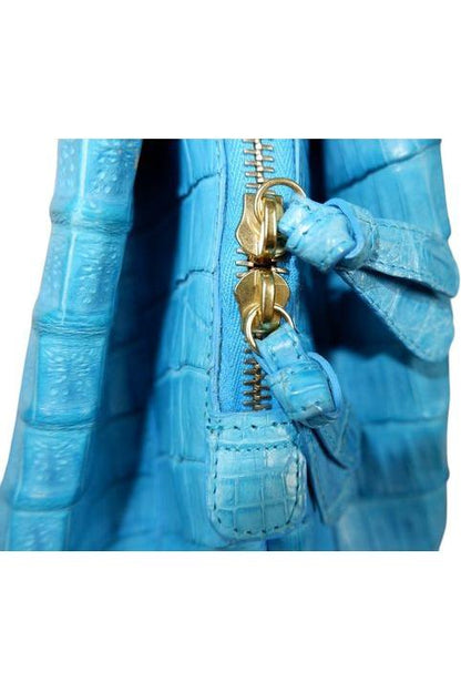 Nancy Gonzalez Vibrant Blue Croc-Embossed Leather Handbag