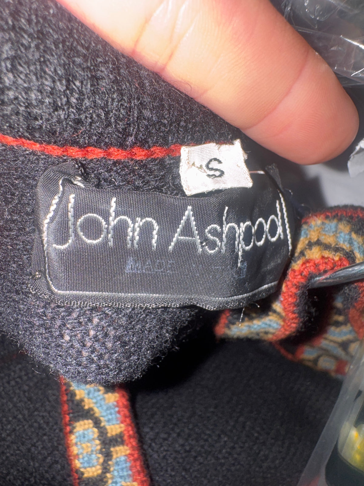 John Ashpool label, size S, on a vintage knit duster
