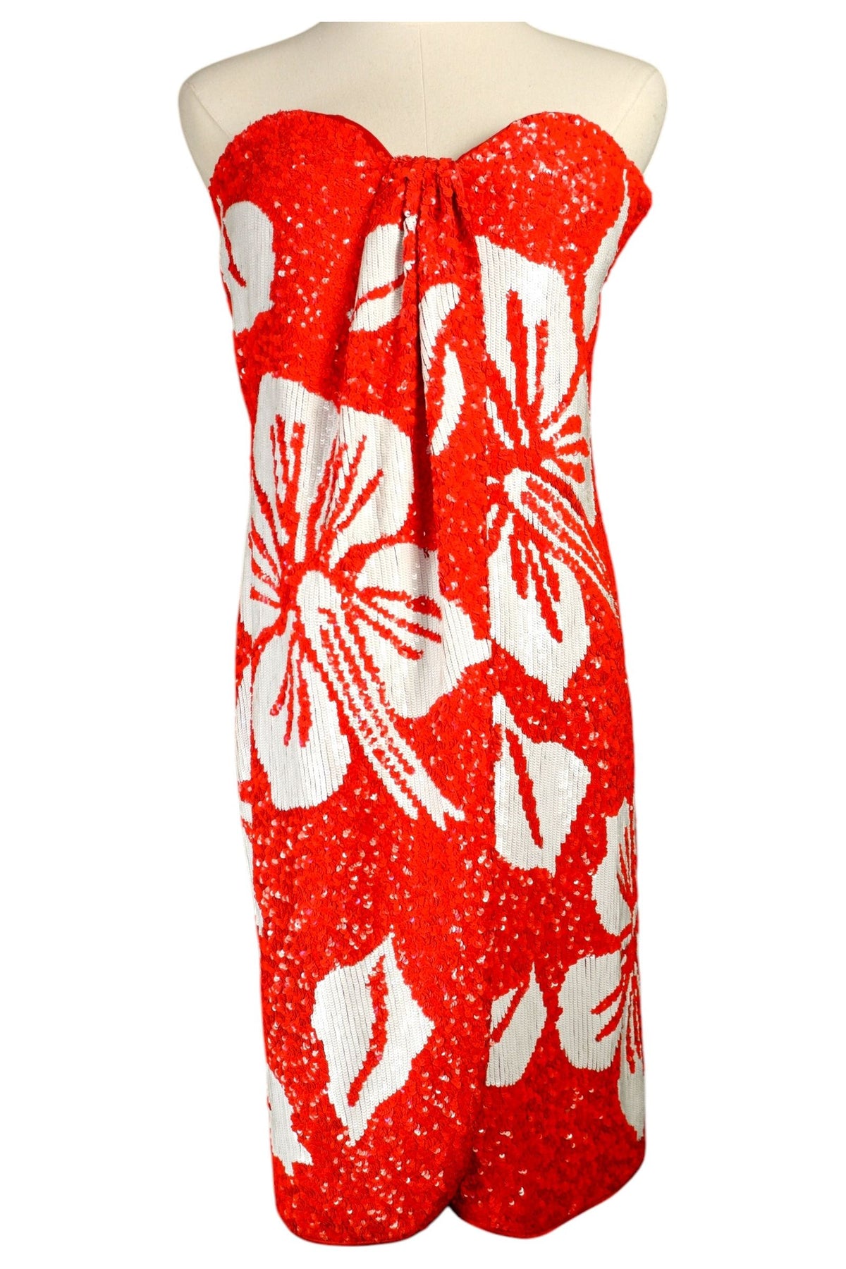 1991 Valentino Boutique red sequin mini dress, Paris runway closing look