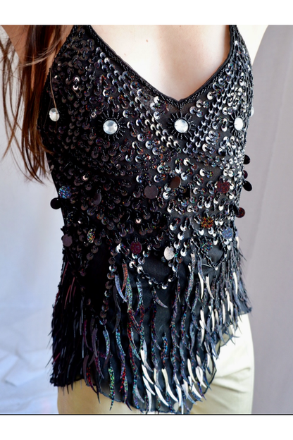 Handmade Rainbow Sequin Fringe Top (S/M)