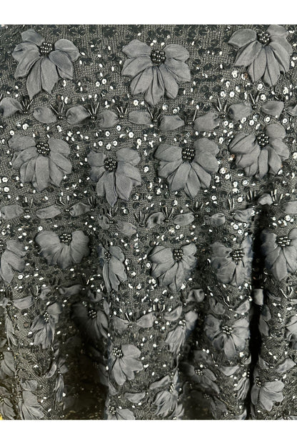 close up 1980s vintage wool and silk sequin embroidered cape