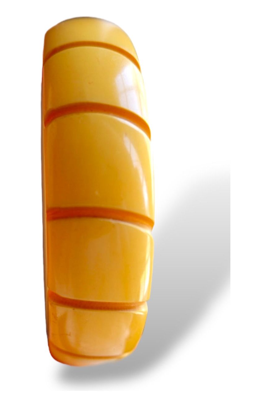 Vintage Carved Butterscotch Bakelite Bangle – Wide Chunky Bracelet