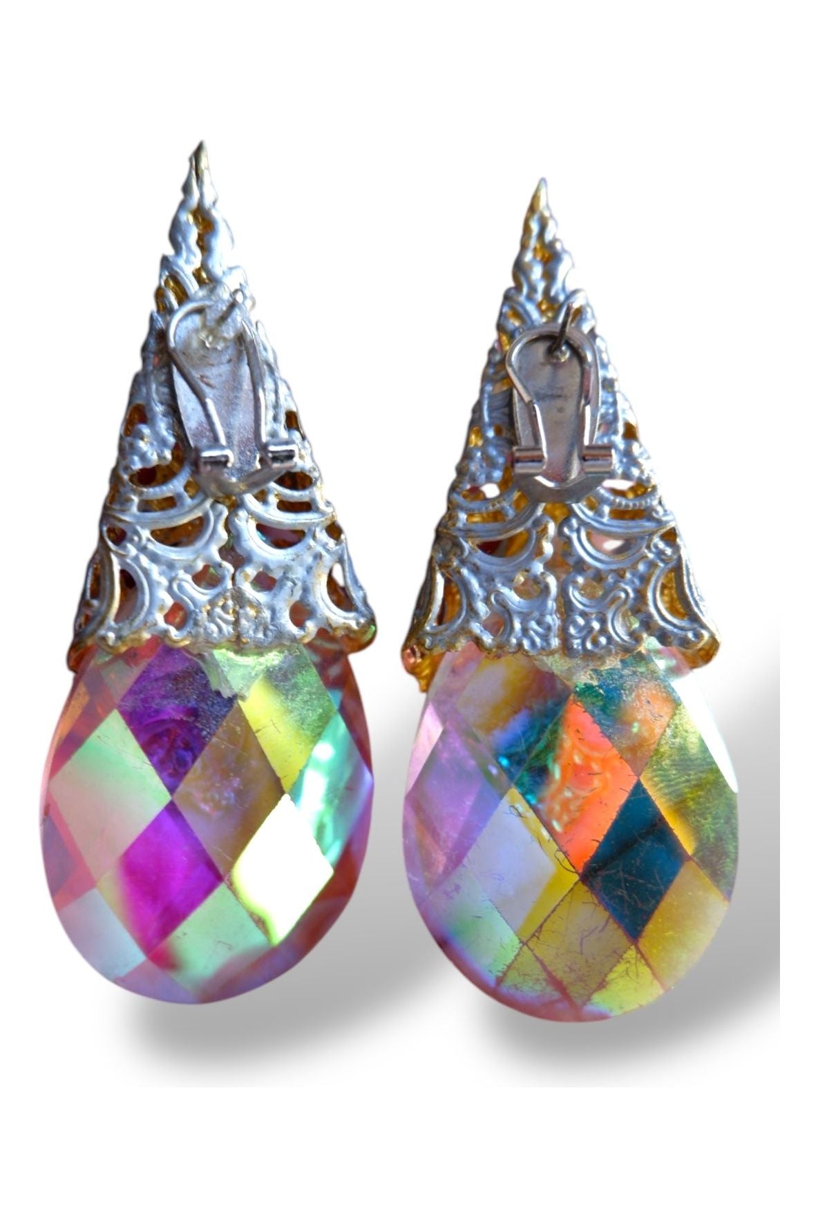 Vintage Harlequin Crystal Teardrop Earrings